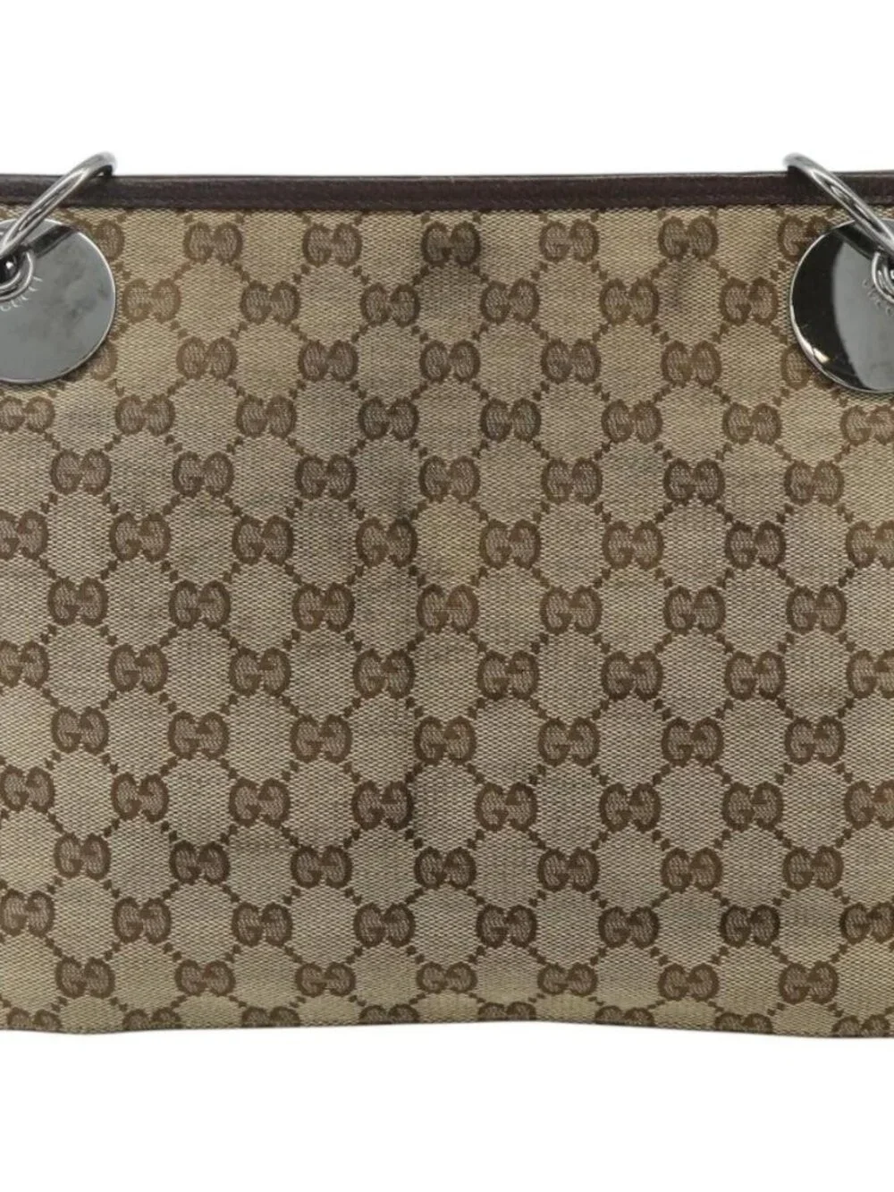 GUCCI GG Canvas Shoulder Bag Beige Brown Silver 120841 Auth am11410